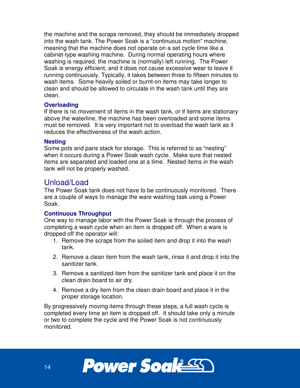 Unload/load | Power Soak 36212 PS-275 Owner's Manual User Manual | Page 18 / 36