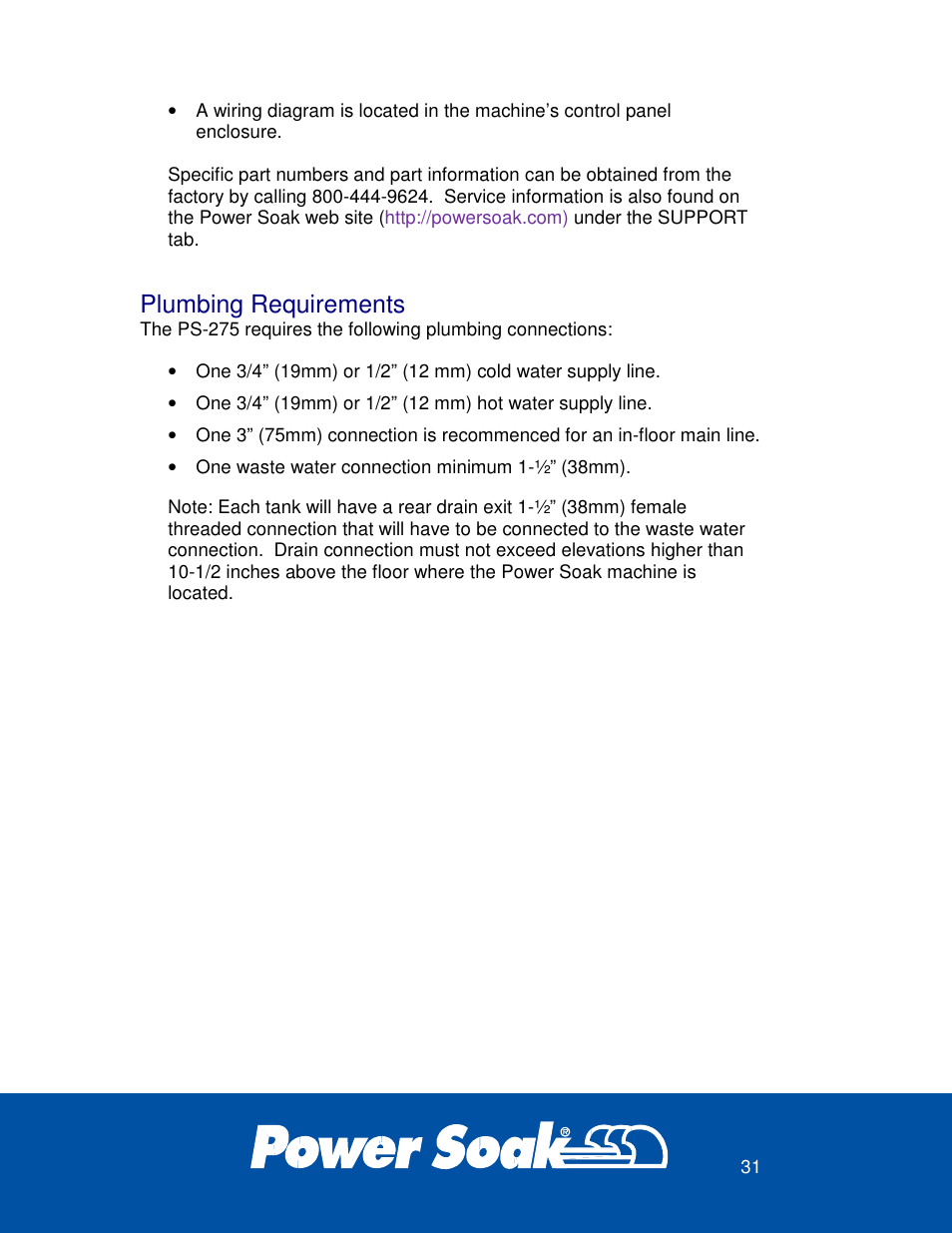 Plumbing requirements | Power Soak 36212 PS-275 Owner's Manual User Manual | Page 35 / 36