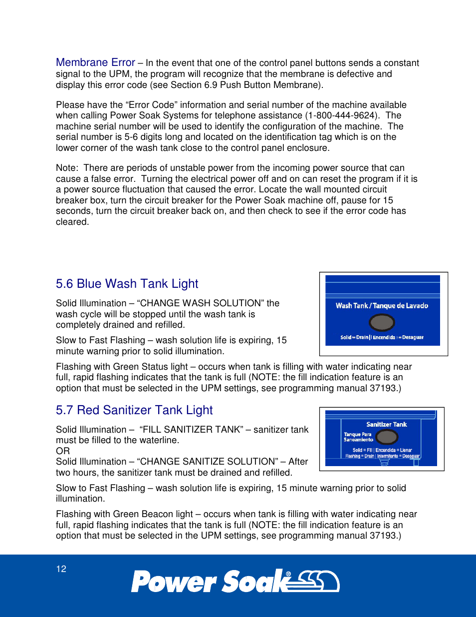6 blue wash tank light, 7 red sanitizer tank light | Power Soak 37179 PS-275 Service Manual User Manual | Page 18 / 60