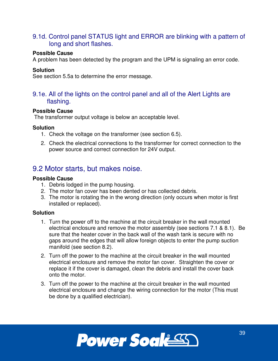 2 motor starts, but makes noise | Power Soak 37179 PS-275 Service Manual User Manual | Page 45 / 60