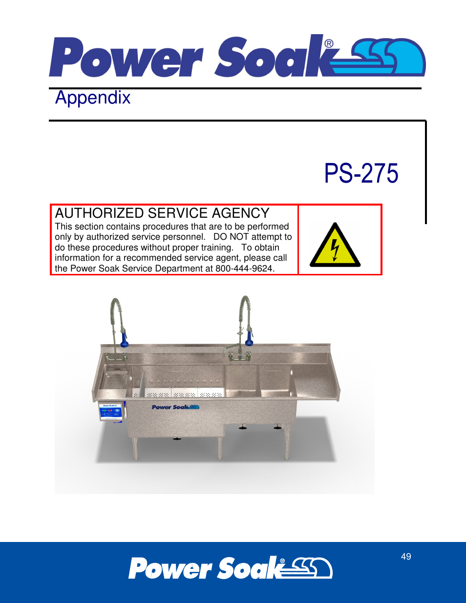 Ps-275, Appendix, Authorized service agency | Power Soak 37179 PS-275 Service Manual User Manual | Page 55 / 60