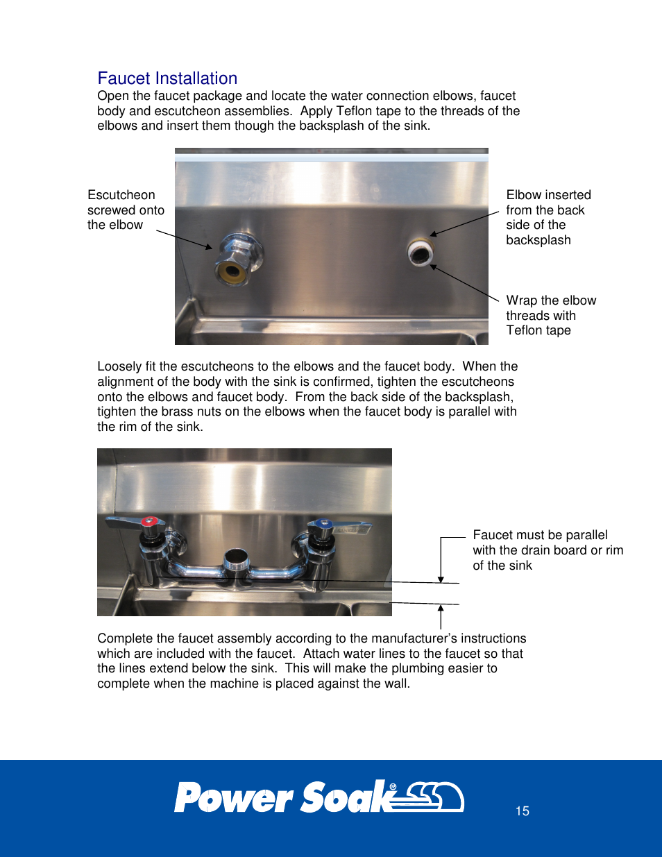 Faucet installation | Power Soak 29222 INSTRUCTIONS INSTALLATION PS-200 User Manual | Page 19 / 28