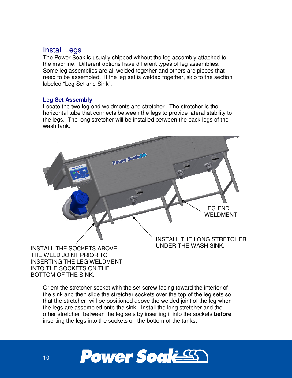 Install legs | Power Soak 34453 INSTRUCTIONS INSTALLATION PS-225 User Manual | Page 14 / 28