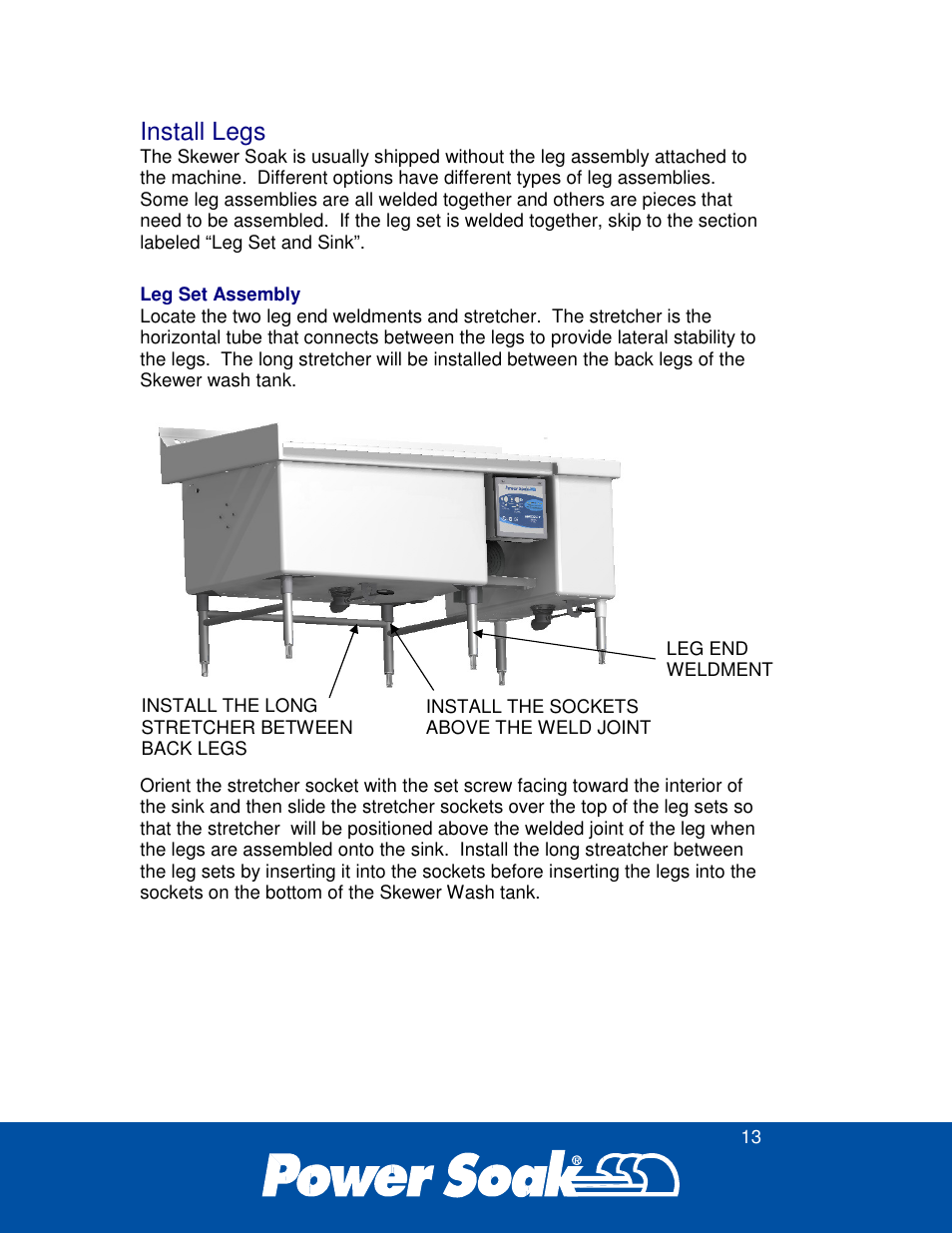 Install legs | Power Soak 35351 Skewer Soak INstallation Manual User Manual | Page 17 / 32
