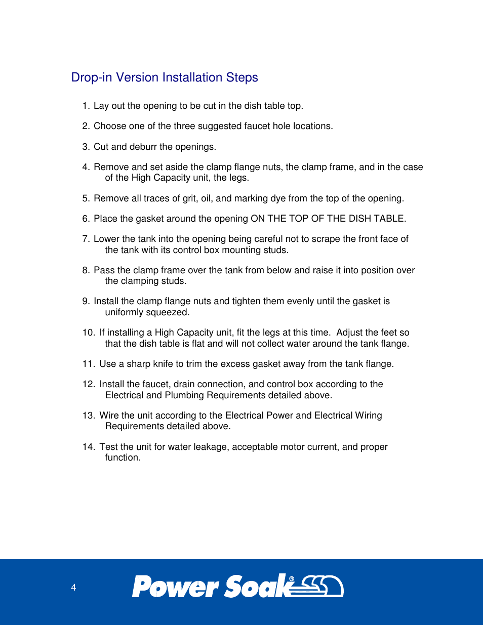 Drop-in version installation steps | Power Soak 33639 SILVERWARE PRE-WASHING SYSTEM INSTALLATION MANUAL User Manual | Page 4 / 8
