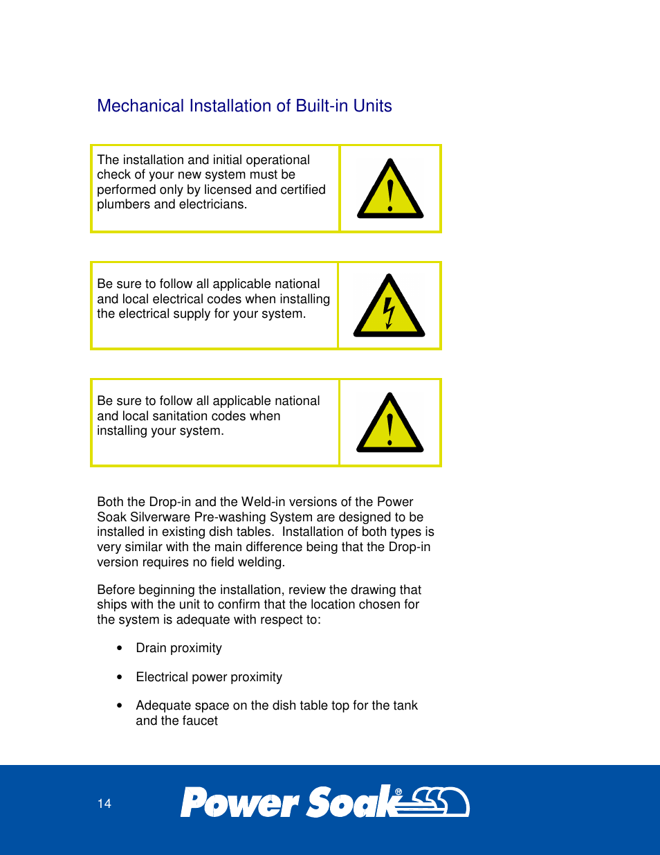 Mechanical installation of built-in units | Power Soak 33638 SILVERWARE WASHER OWNER'S MANUAL User Manual | Page 14 / 32