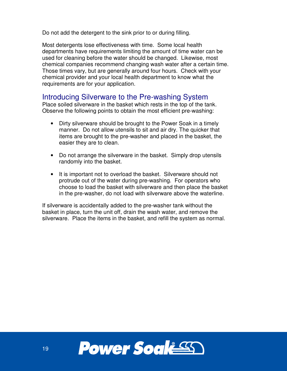 Introducing silverware to the pre-washing system | Power Soak 33638 SILVERWARE WASHER OWNER'S MANUAL User Manual | Page 19 / 32