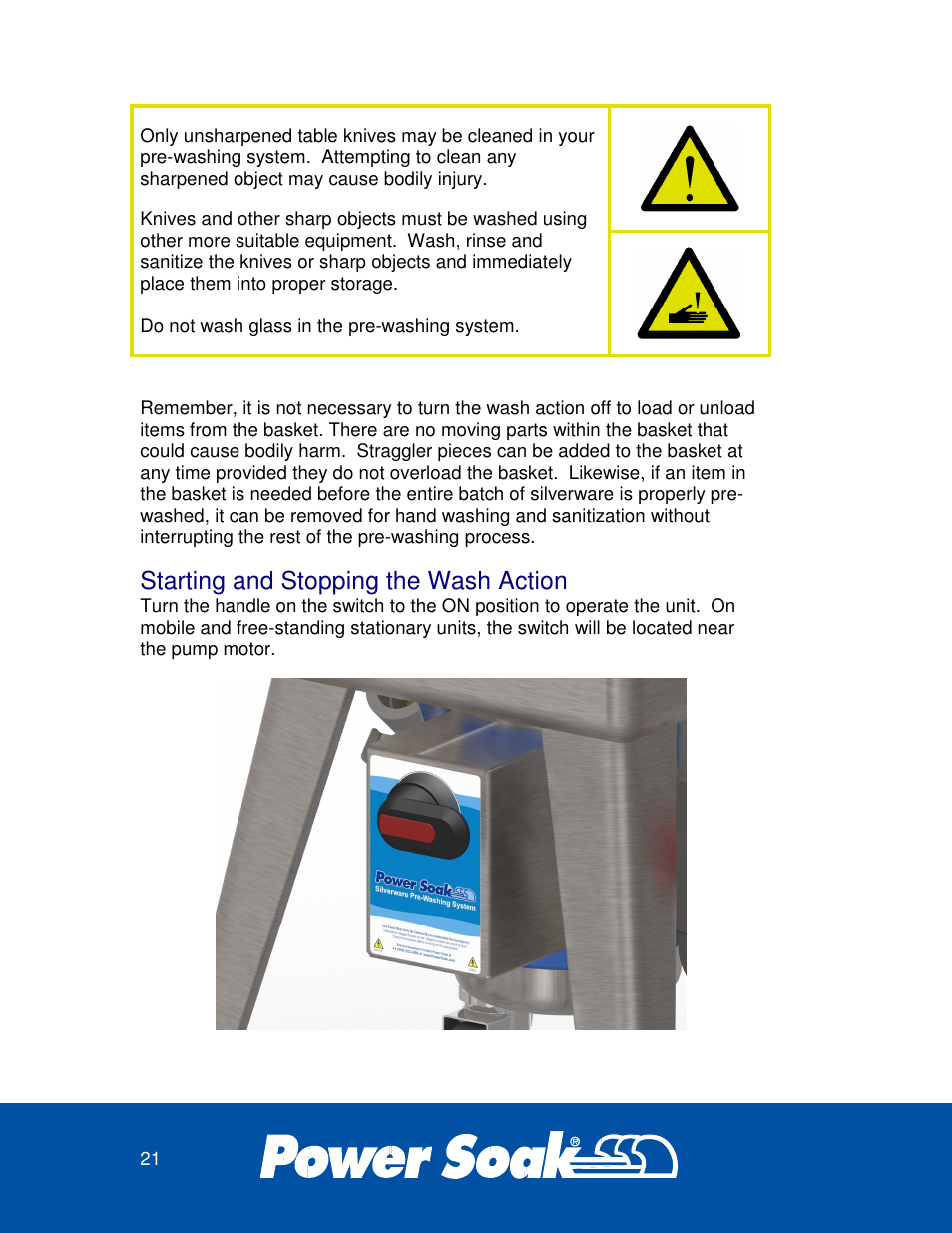 Starting and stopping the wash action | Power Soak 33638 SILVERWARE WASHER OWNER'S MANUAL User Manual | Page 21 / 32