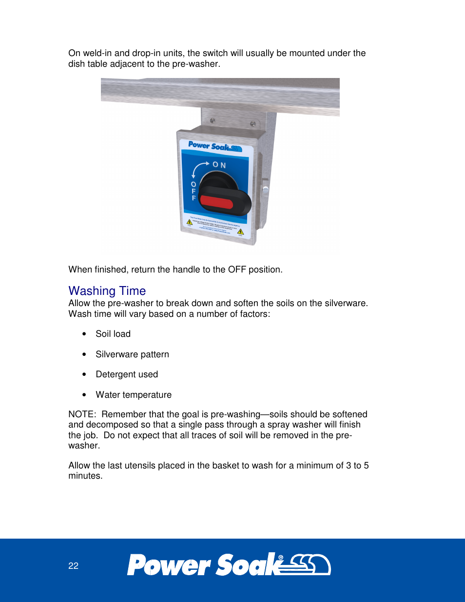 Washing time | Power Soak 33638 SILVERWARE WASHER OWNER'S MANUAL User Manual | Page 22 / 32
