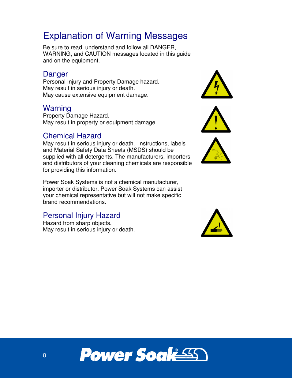 Explanation of warning messages | Power Soak 33638 SILVERWARE WASHER OWNER'S MANUAL User Manual | Page 8 / 32
