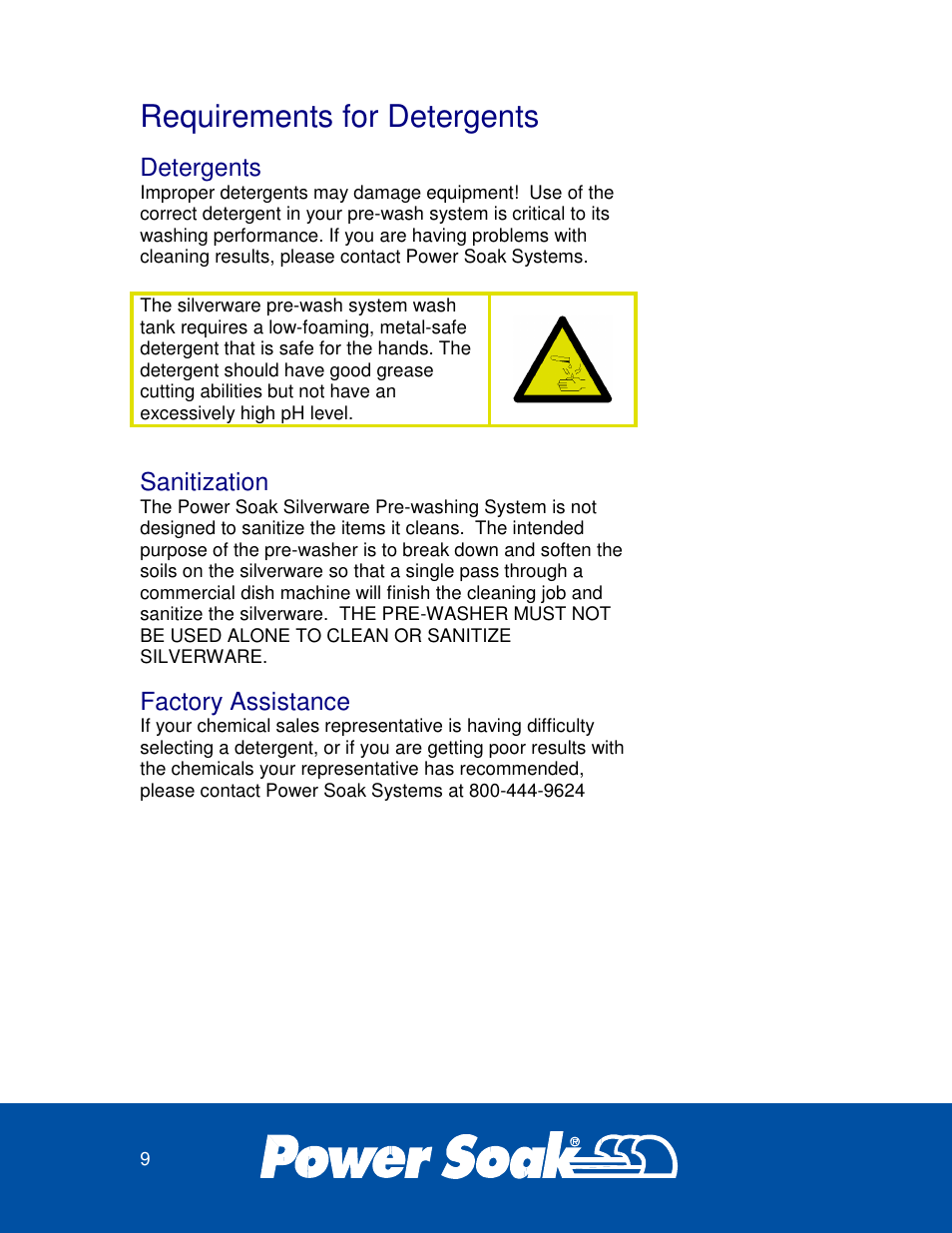 Requirements for detergents | Power Soak 33638 SILVERWARE WASHER OWNER'S MANUAL User Manual | Page 9 / 32