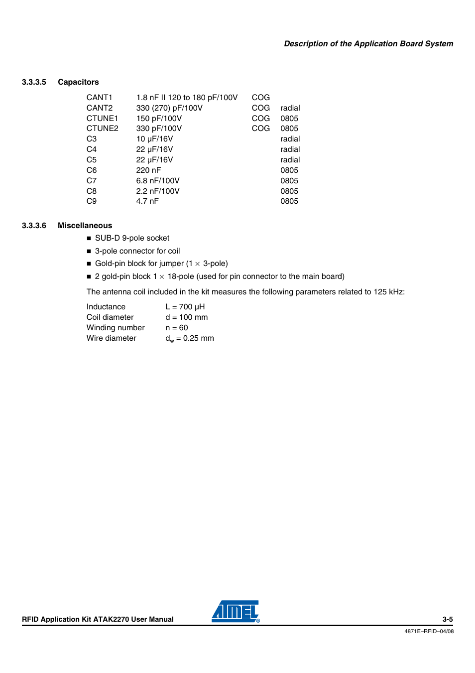 5 capacitors, 6 miscellaneous | Atmel ATAK2270 User Manual | Page 12 / 39