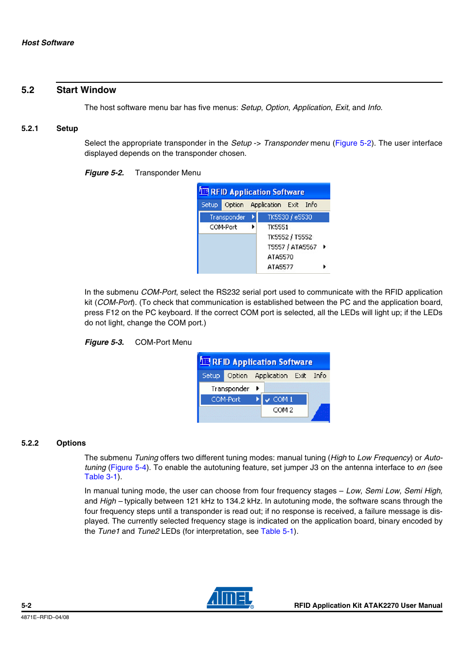 2 start window, 1 setup, 2 options | Start window -2, Setup -2, Options -2 | Atmel ATAK2270 User Manual | Page 15 / 39