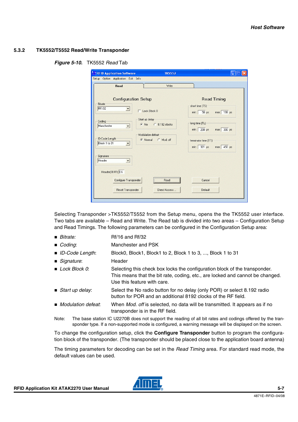 2 tk5552/t5552 read/write transponder, Tk5552/t5552 read/write transponder -7 | Atmel ATAK2270 User Manual | Page 20 / 39