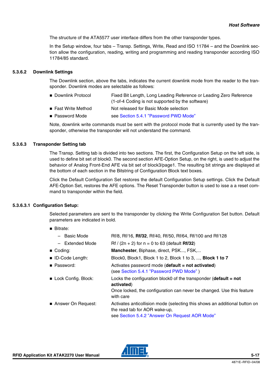 2 downlink settings, 3 transponder setting tab, 1 configuration setup | Atmel ATAK2270 User Manual | Page 30 / 39