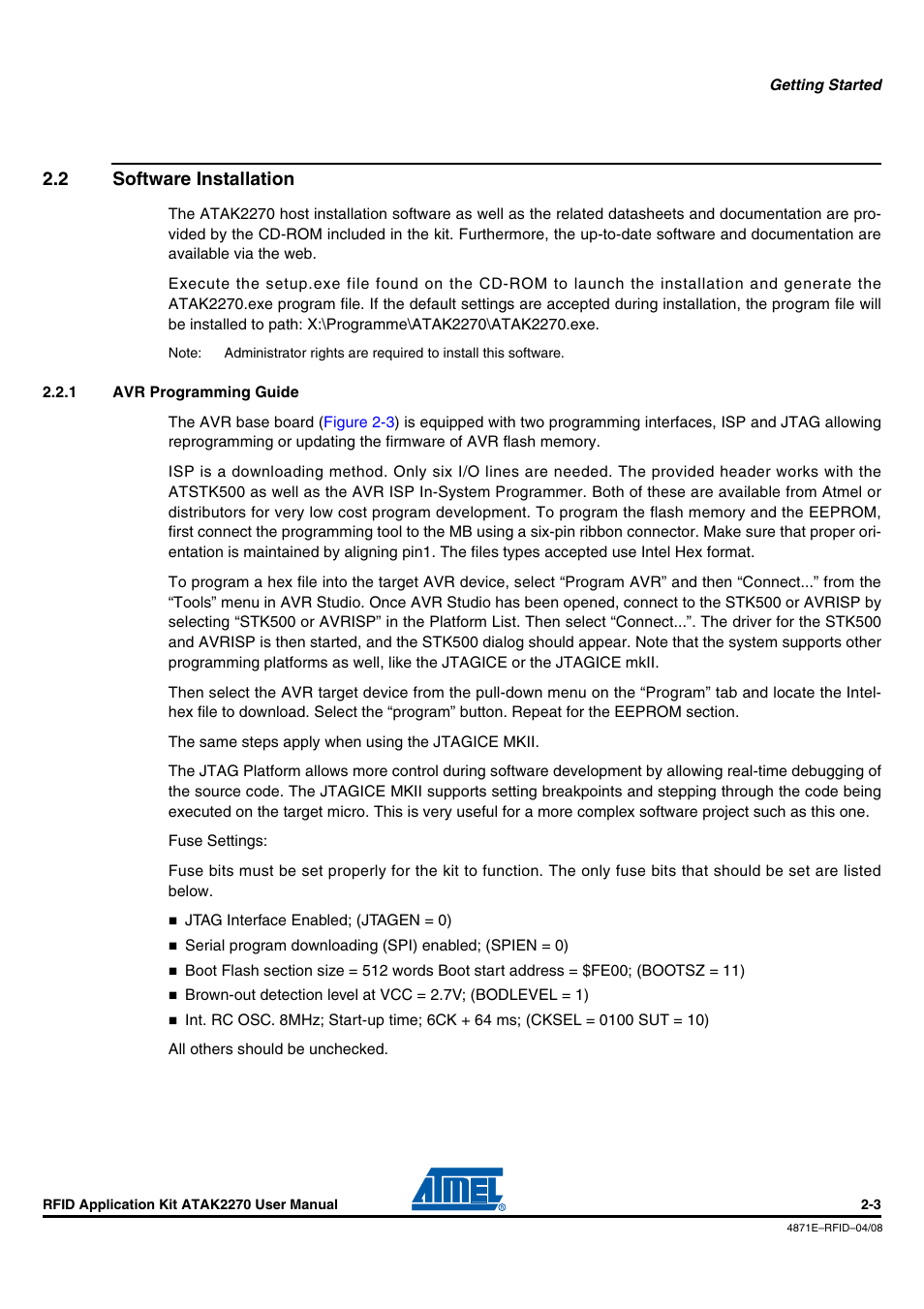 2 software installation, 1 avr programming guide, Avr programming guide -3 | Atmel ATAK2270 User Manual | Page 7 / 39