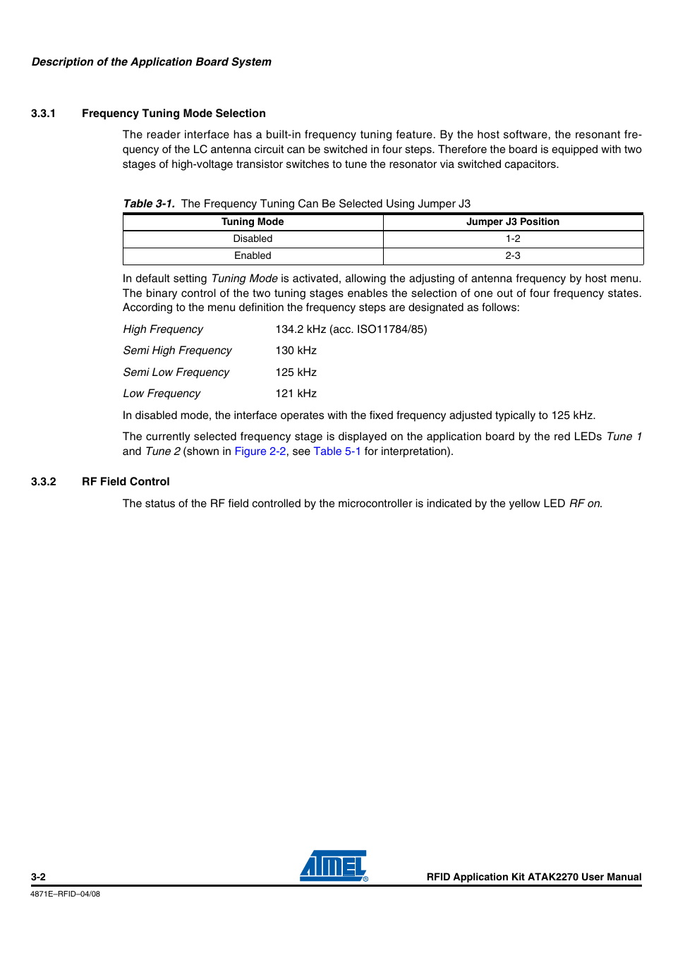 1 frequency tuning mode selection, 2 rf field control, Frequency tuning mode selection -2 | Rf field control -2 | Atmel ATAK2270 User Manual | Page 9 / 39