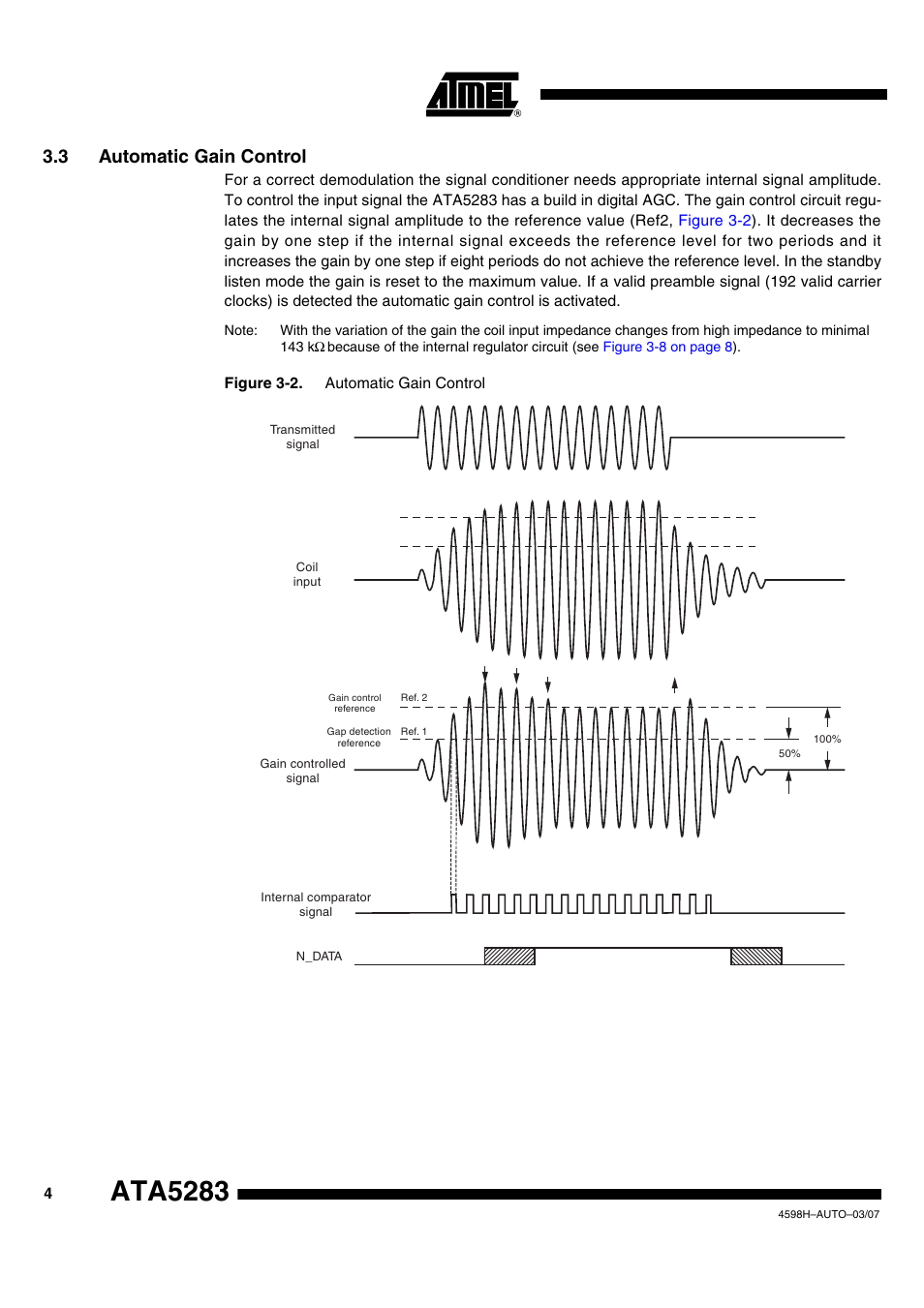 Ata5283, 3 automatic gain control | Atmel ATA5283 User Manual | Page 4 / 14