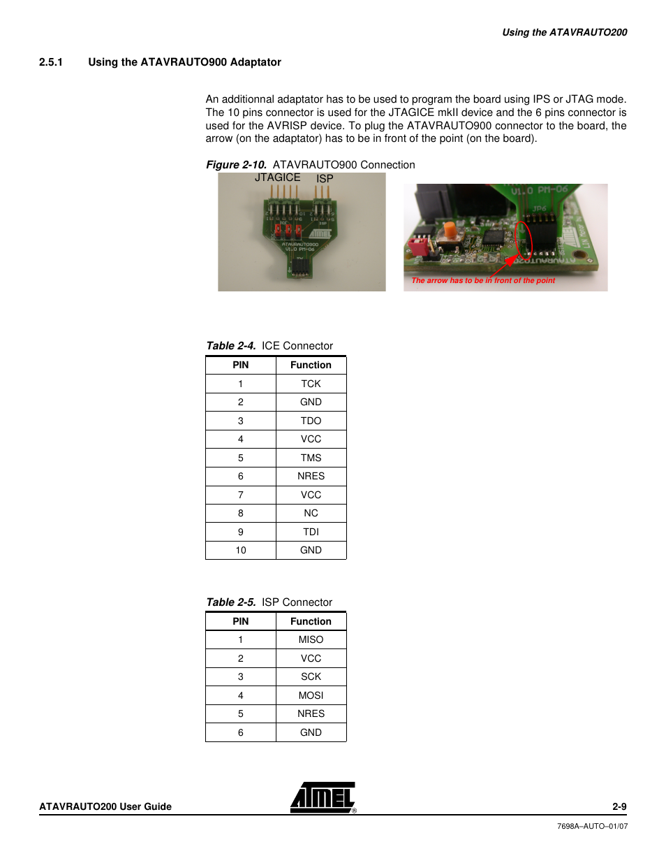 1 using the atavrauto900 adaptator | Atmel 7698AAUTO01/07 User Manual | Page 11 / 21