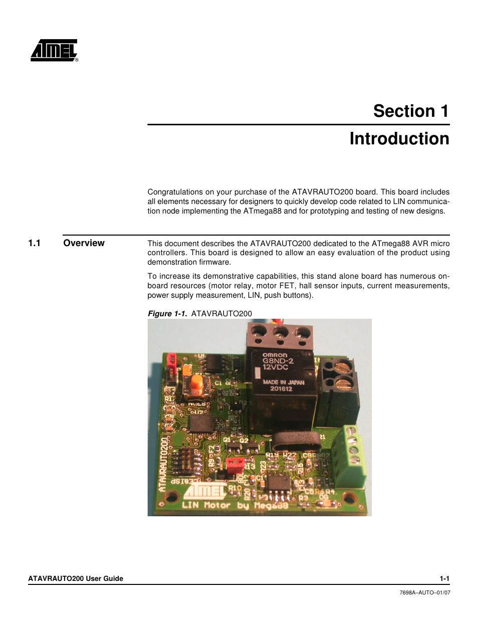 Section 1, Introduction, 1 overview | Section 1 introduction -1 | Atmel 7698AAUTO01/07 User Manual | Page 3 / 21