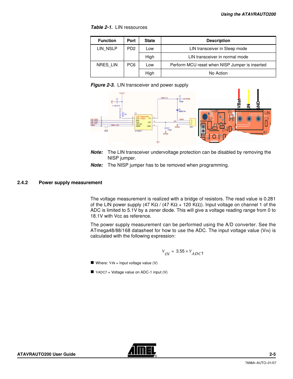 2 power supply measurement | Atmel 7698AAUTO01/07 User Manual | Page 7 / 21