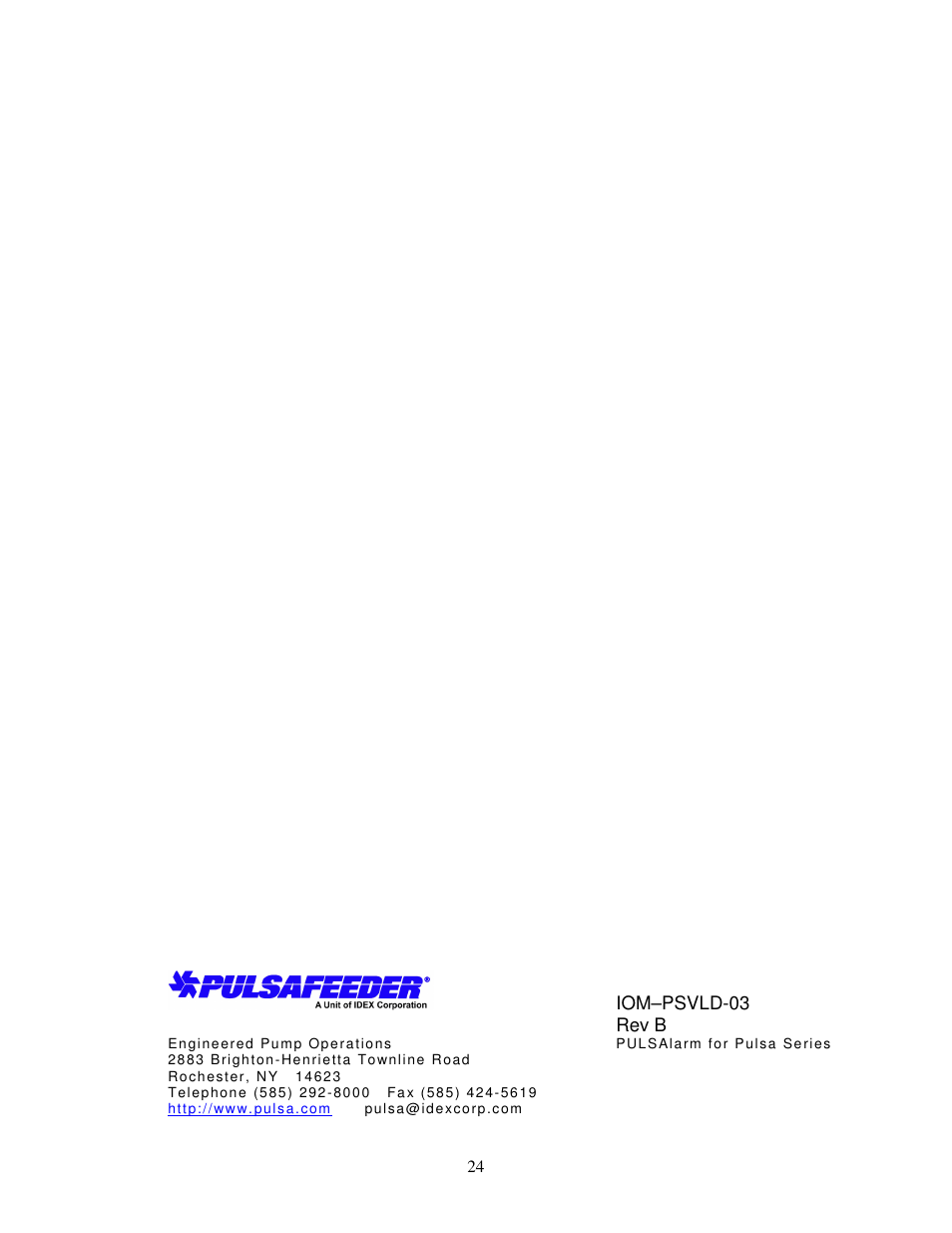 Pulsafeeder PULSAlarm User Manual | Page 24 / 24