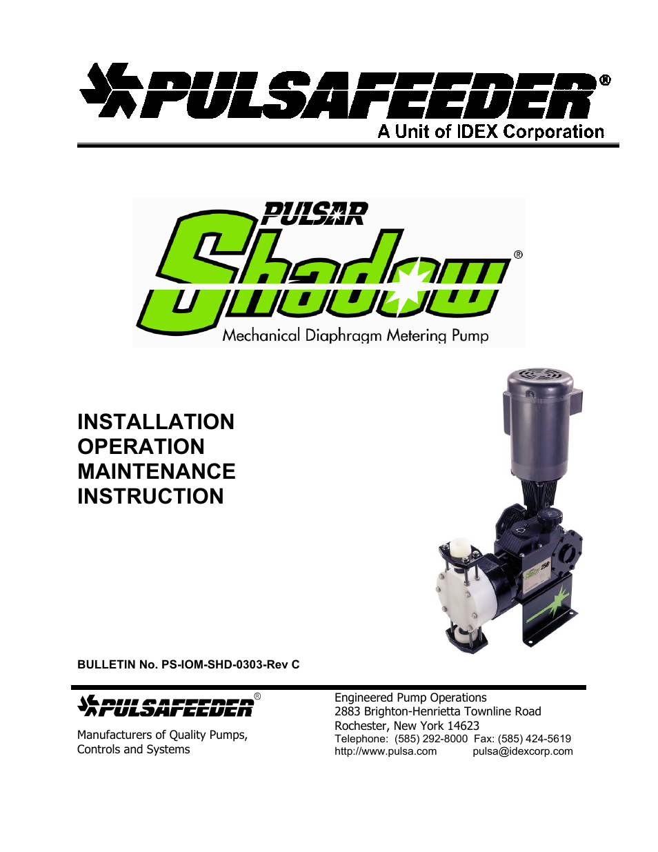 Pulsafeeder Pulsar Shadow User Manual | 48 pages