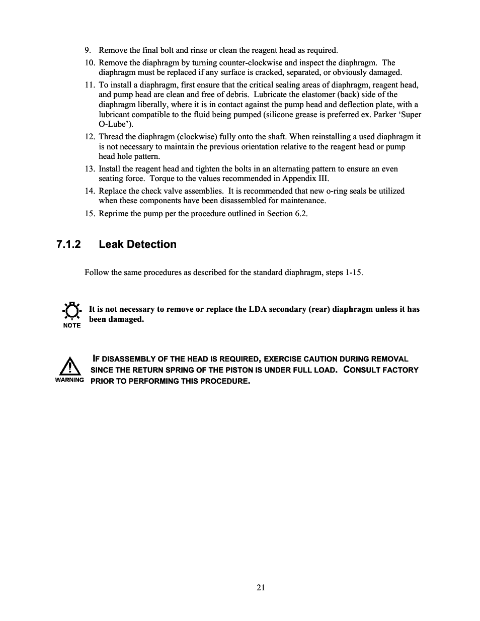 Leak detection, 2 leak detection 7.1.2 leak detection | Pulsafeeder Pulsar Shadow User Manual | Page 27 / 48