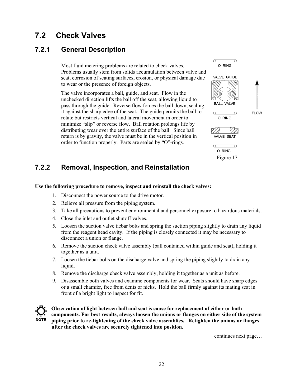 Check valves, General description, Removal, inspection, and reinstallation | 2 check valves | Pulsafeeder Pulsar Shadow User Manual | Page 28 / 48