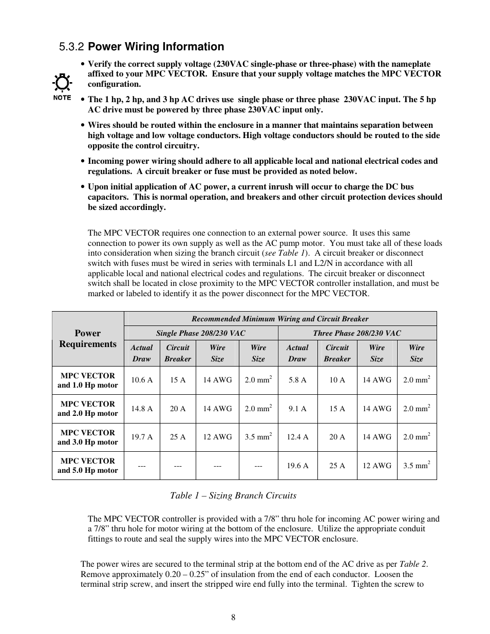 2 power wiring information | Pulsafeeder MPC Vector User Manual | Page 14 / 70