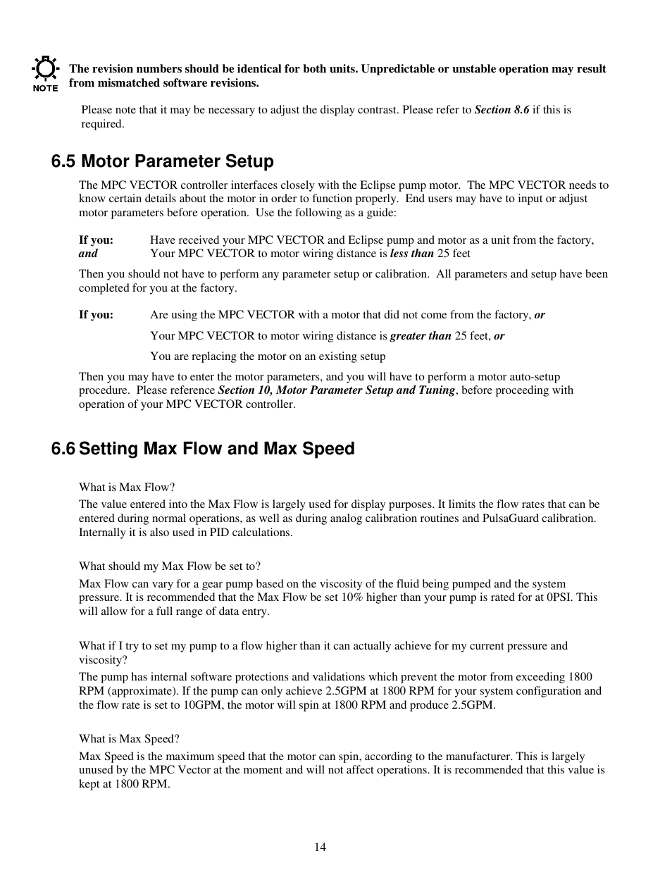 5 motor parameter setup, 6 setting max flow and max speed | Pulsafeeder MPC Vector User Manual | Page 20 / 70