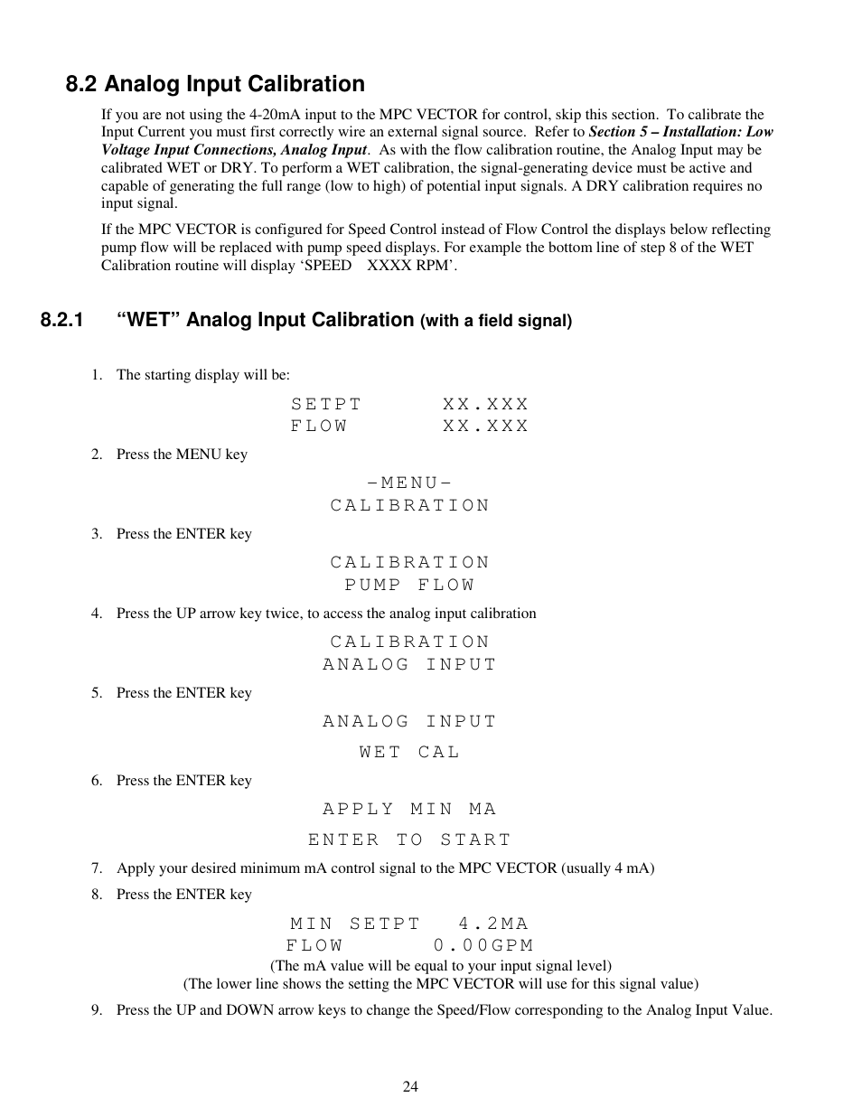 2 analog input calibration | Pulsafeeder MPC Vector User Manual | Page 30 / 70