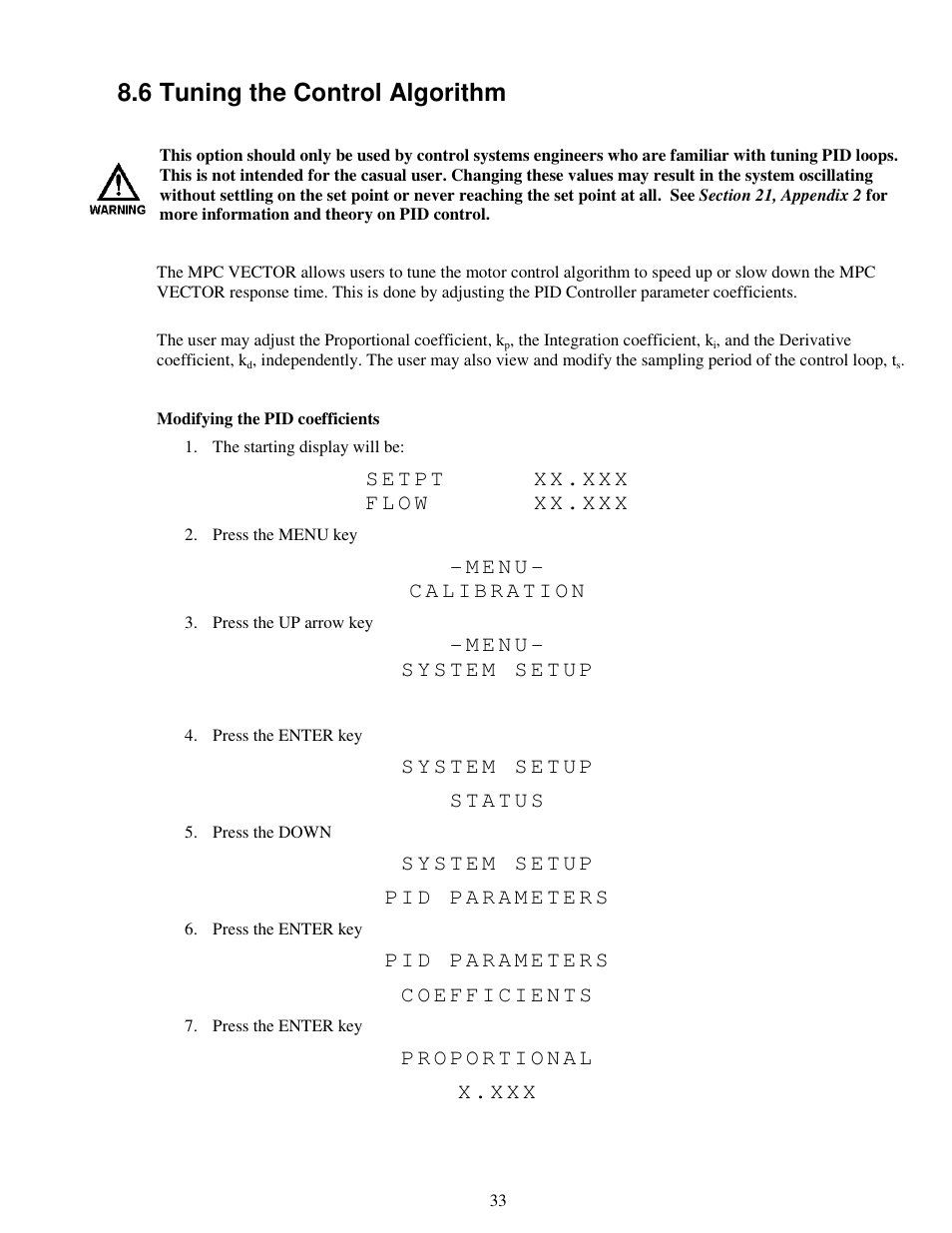 6 tuning the control algorithm | Pulsafeeder MPC Vector User Manual | Page 39 / 70