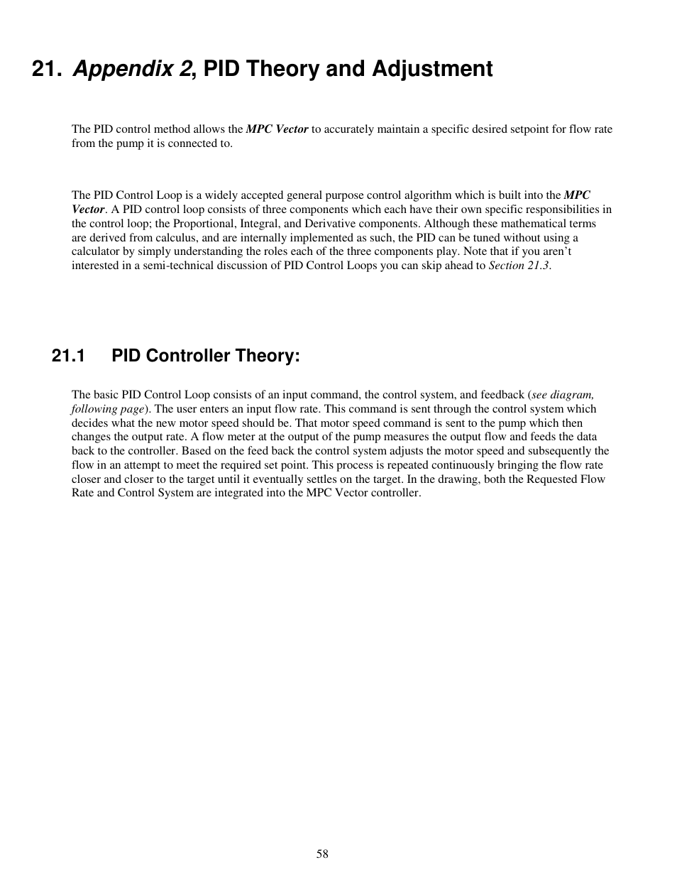 Appendix 2 , pid theory and adjustment, 1 pid controller theory | Pulsafeeder MPC Vector User Manual | Page 64 / 70