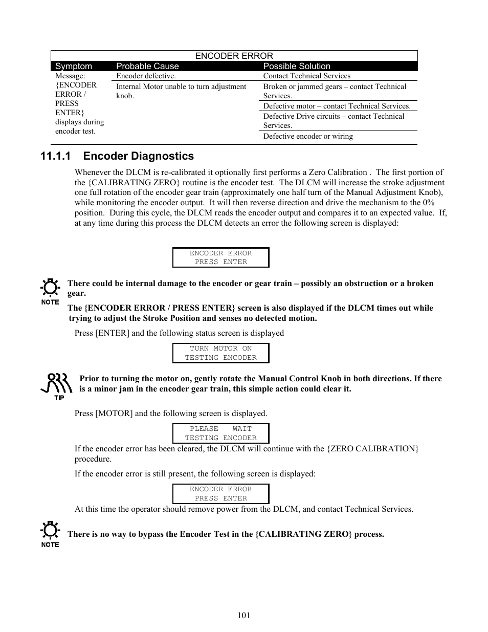 Tachometer troubleshooting, 1 encoder diagnostics | Pulsafeeder Pulsar DLCM User Manual | Page 107 / 135