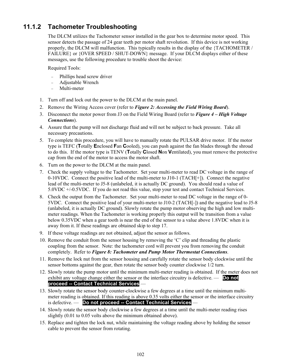 Tachometer upgrade adjustment instructions, 2 tachometer troubleshooting | Pulsafeeder Pulsar DLCM User Manual | Page 108 / 135