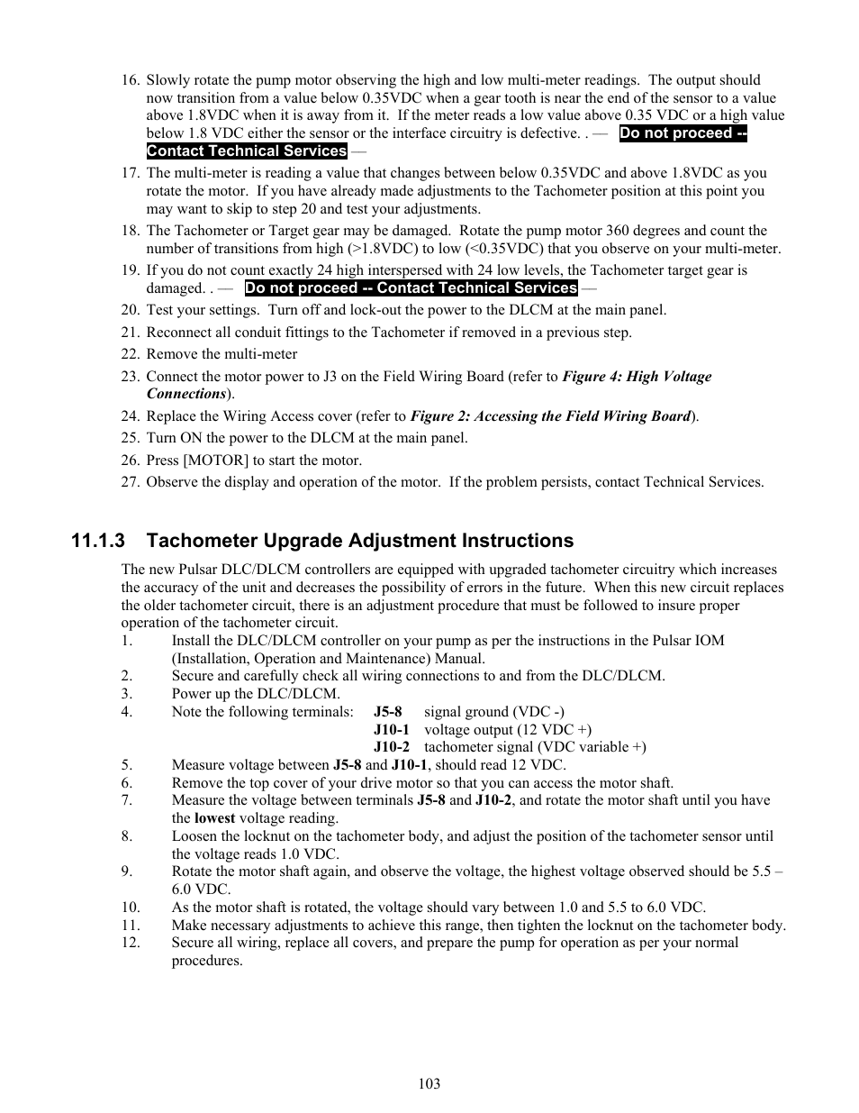 Conversion (manual to dlcm), Onversion, Anual to | Dlcm), 3 tachometer upgrade adjustment instructions | Pulsafeeder Pulsar DLCM User Manual | Page 109 / 135