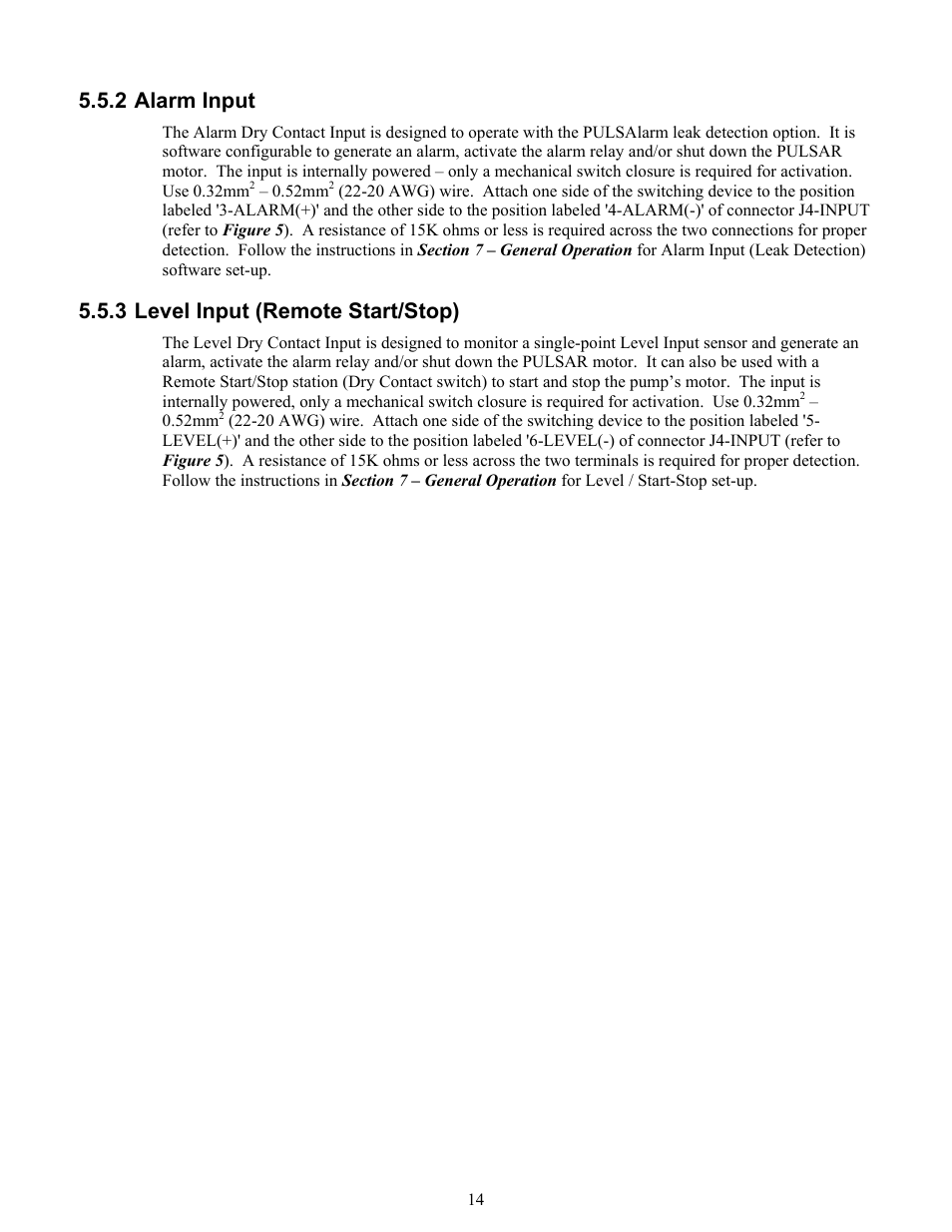 Alarm input, Level input (remote start/stop), 2 alarm input | 3 level input (remote start/stop) | Pulsafeeder Pulsar DLCM User Manual | Page 20 / 135