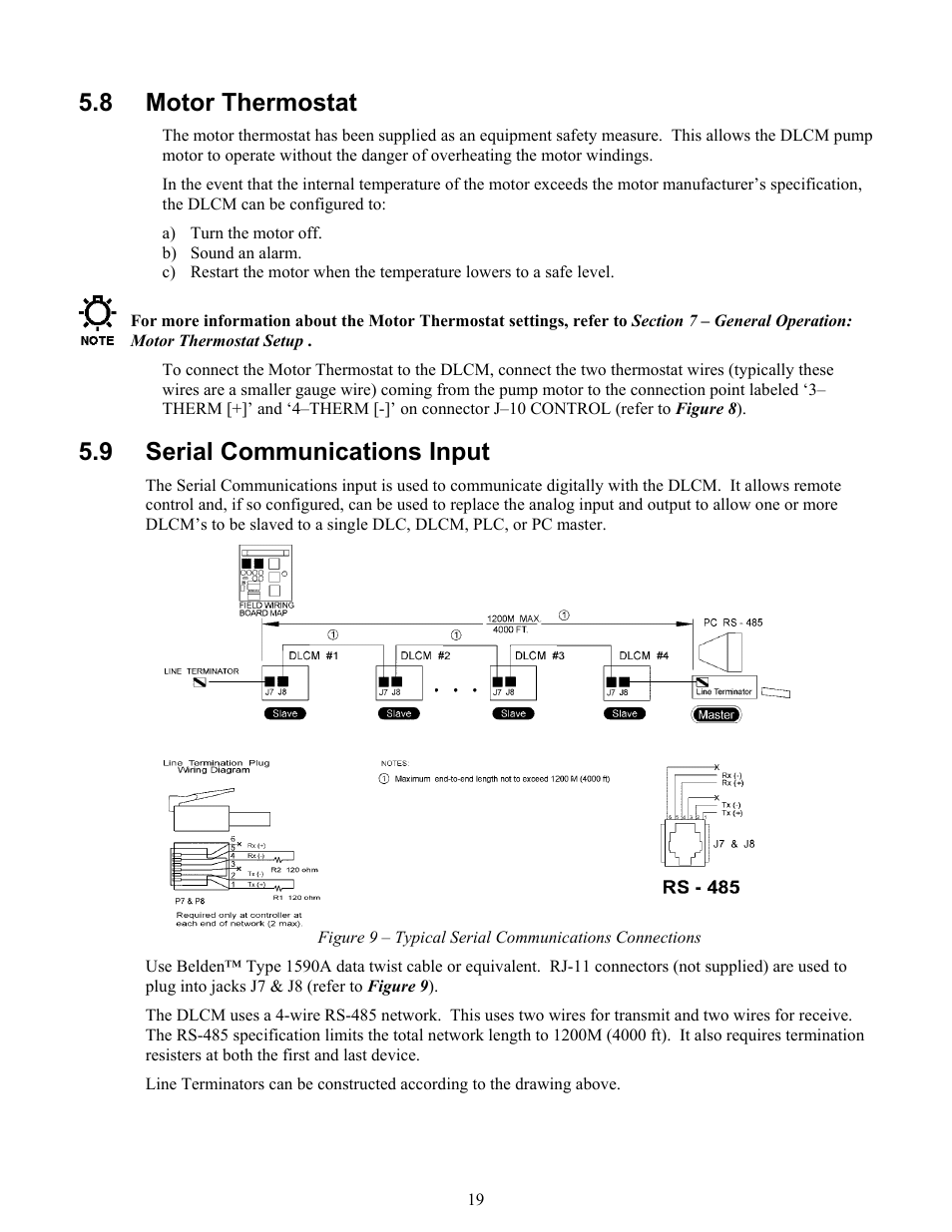 Motor thermostat, Serial communications input, 8 motor thermostat | 9 serial communications input | Pulsafeeder Pulsar DLCM User Manual | Page 25 / 135