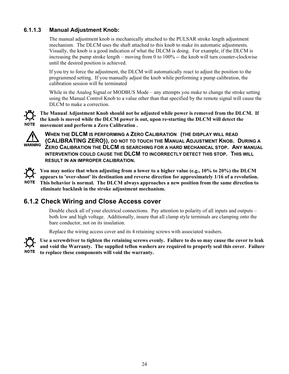 Manual adjustment knob, Check wiring and close access cover, 2 check wiring and close access cover | Pulsafeeder Pulsar DLCM User Manual | Page 30 / 135