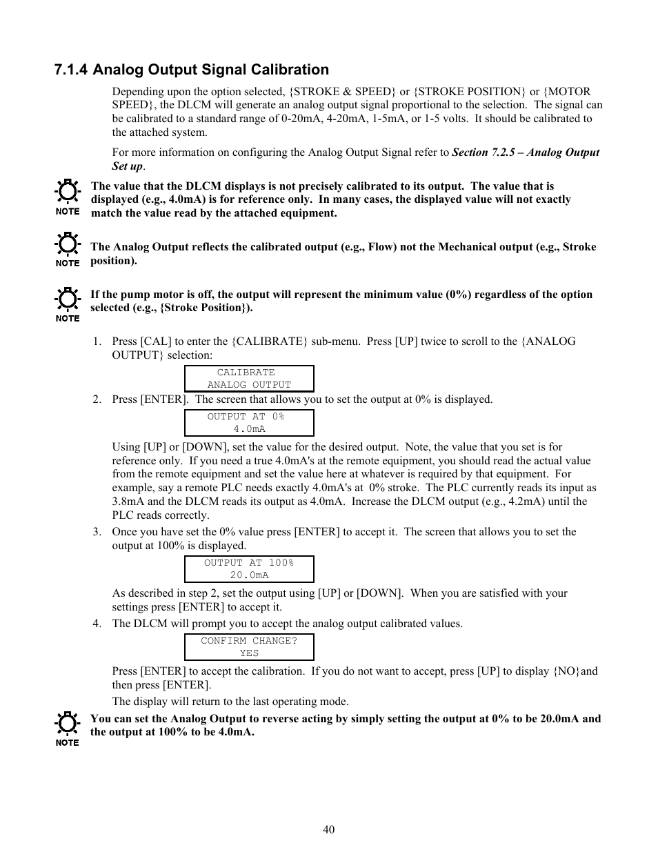 Analog output signal calibration, 4 analog output signal calibration | Pulsafeeder Pulsar DLCM User Manual | Page 46 / 135