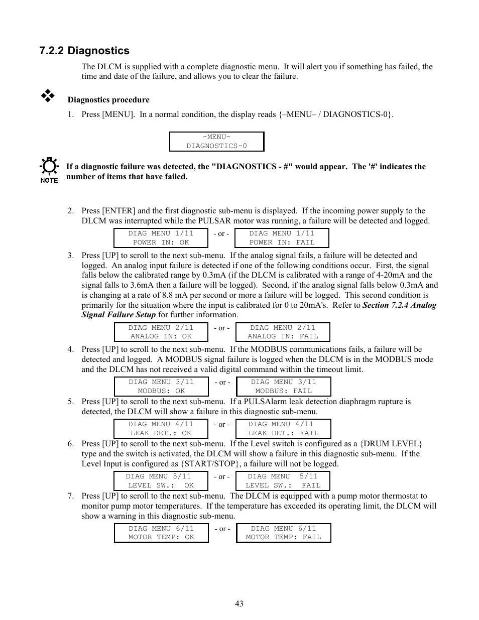 Diagnostics, 2 diagnostics | Pulsafeeder Pulsar DLCM User Manual | Page 49 / 135