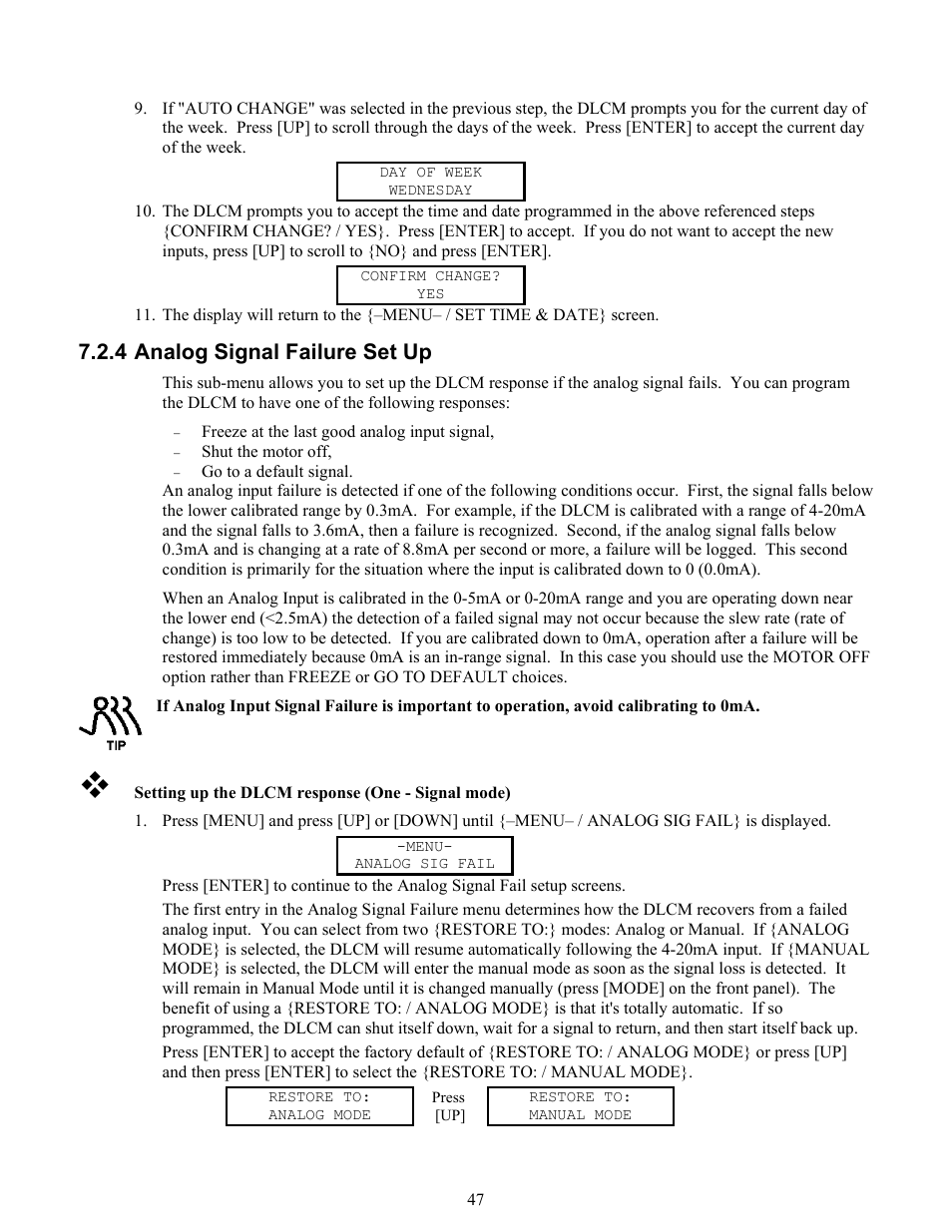 Analog signal failure set up, 4 analog signal failure set up | Pulsafeeder Pulsar DLCM User Manual | Page 53 / 135