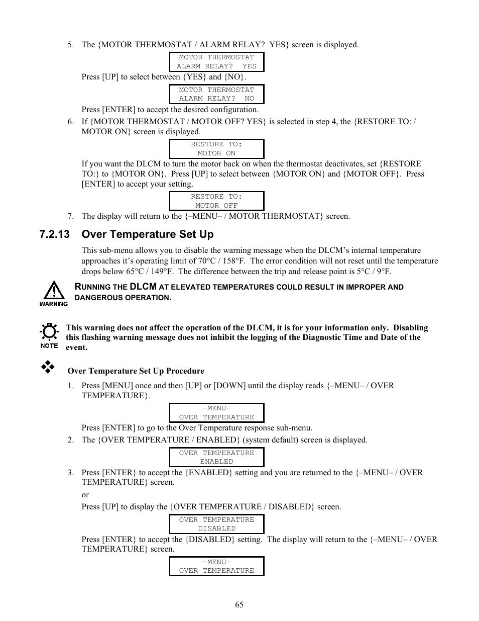 Power failure set up, 13 over temperature set up | Pulsafeeder Pulsar DLCM User Manual | Page 71 / 135