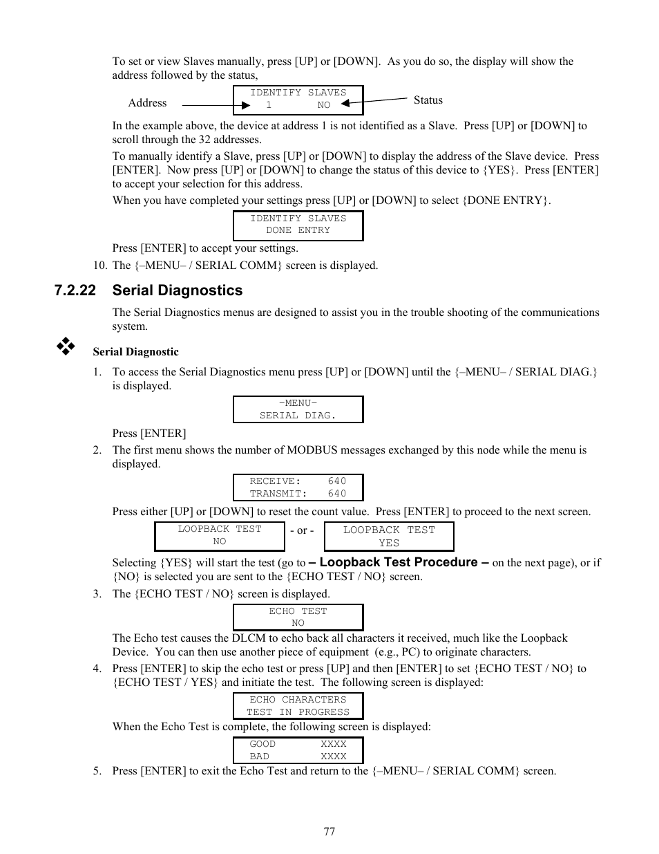 Loopback test procedure, 22 serial diagnostics | Pulsafeeder Pulsar DLCM User Manual | Page 83 / 135