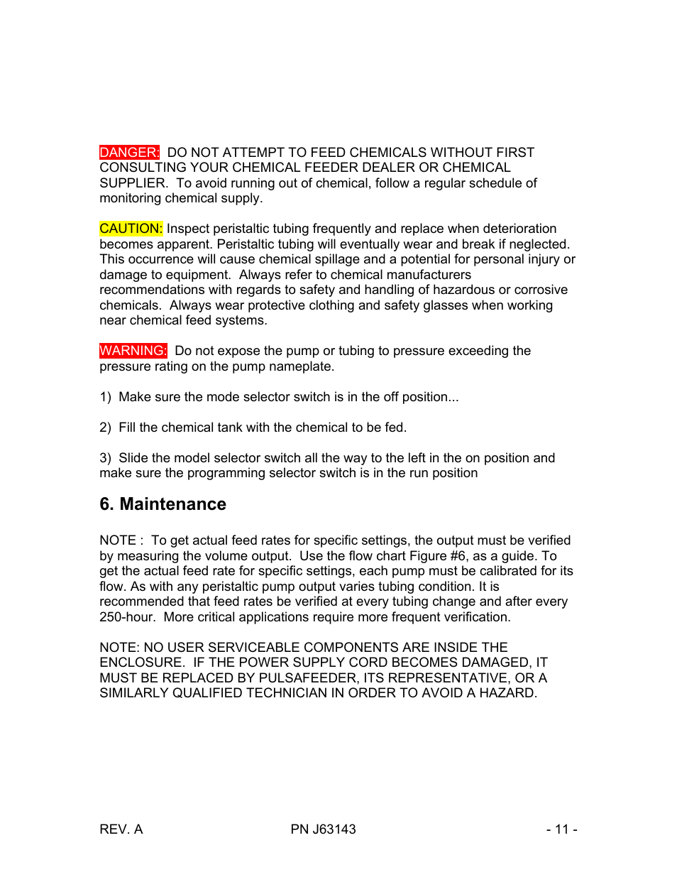Maintenance | Pulsafeeder Chem-Tech Series XP TIMER EN User Manual | Page 11 / 20