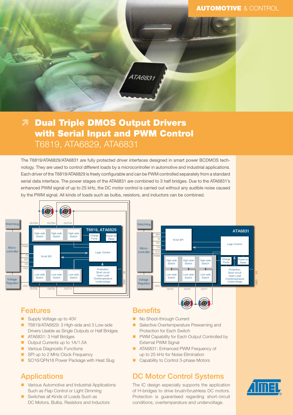 Atmel Dual Triple DMOS Output Drivers with Serial Input and PWM Control ATA6829 User Manual | 2 pages