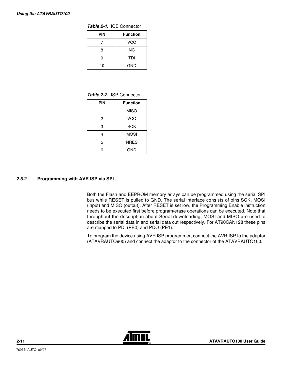 2 programming with avr isp via spi | Atmel ATAVRAUTO100 User Manual | Page 10 / 19