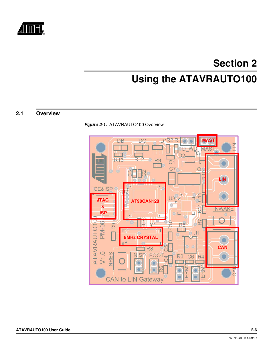 Section 2, Using the atavrauto100, 1 overview | Section 2 using the atavrauto100 -6 | Atmel ATAVRAUTO100 User Manual | Page 5 / 19