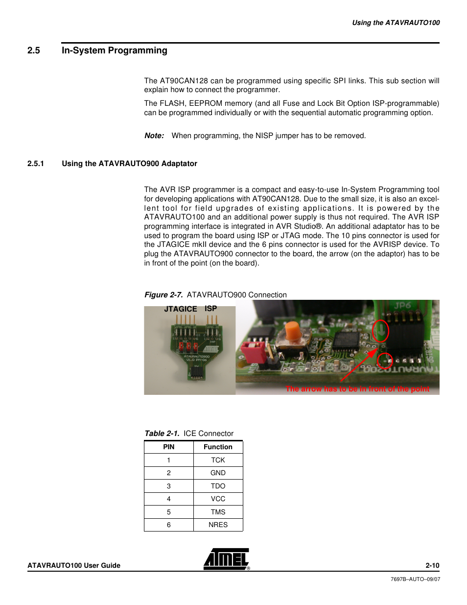 5 in-system programming, 1 using the atavrauto900 adaptator, In-system programming -10 | Atmel ATAVRAUTO100 User Manual | Page 9 / 19